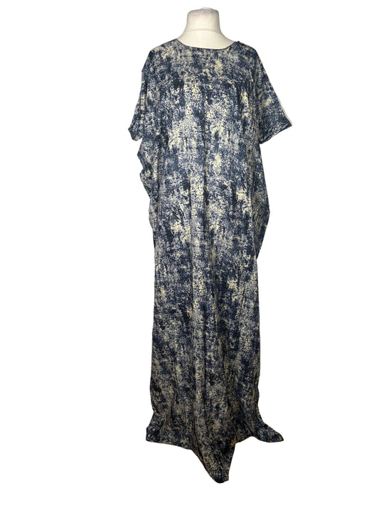 Marble Print Baati Dress – Navy Blue & White Abstract | Free Size