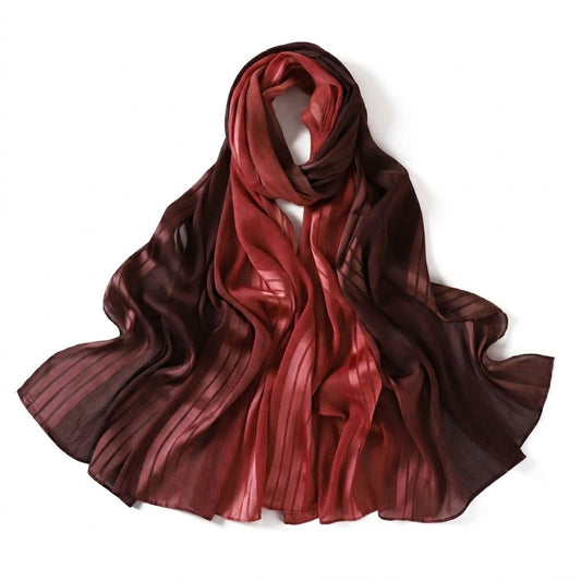 Red and brown gradient hijab on a white background