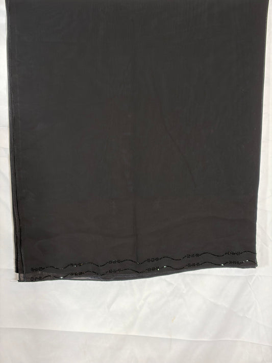 Black Wave Embroidery Open Abaya with Matching Shawl
