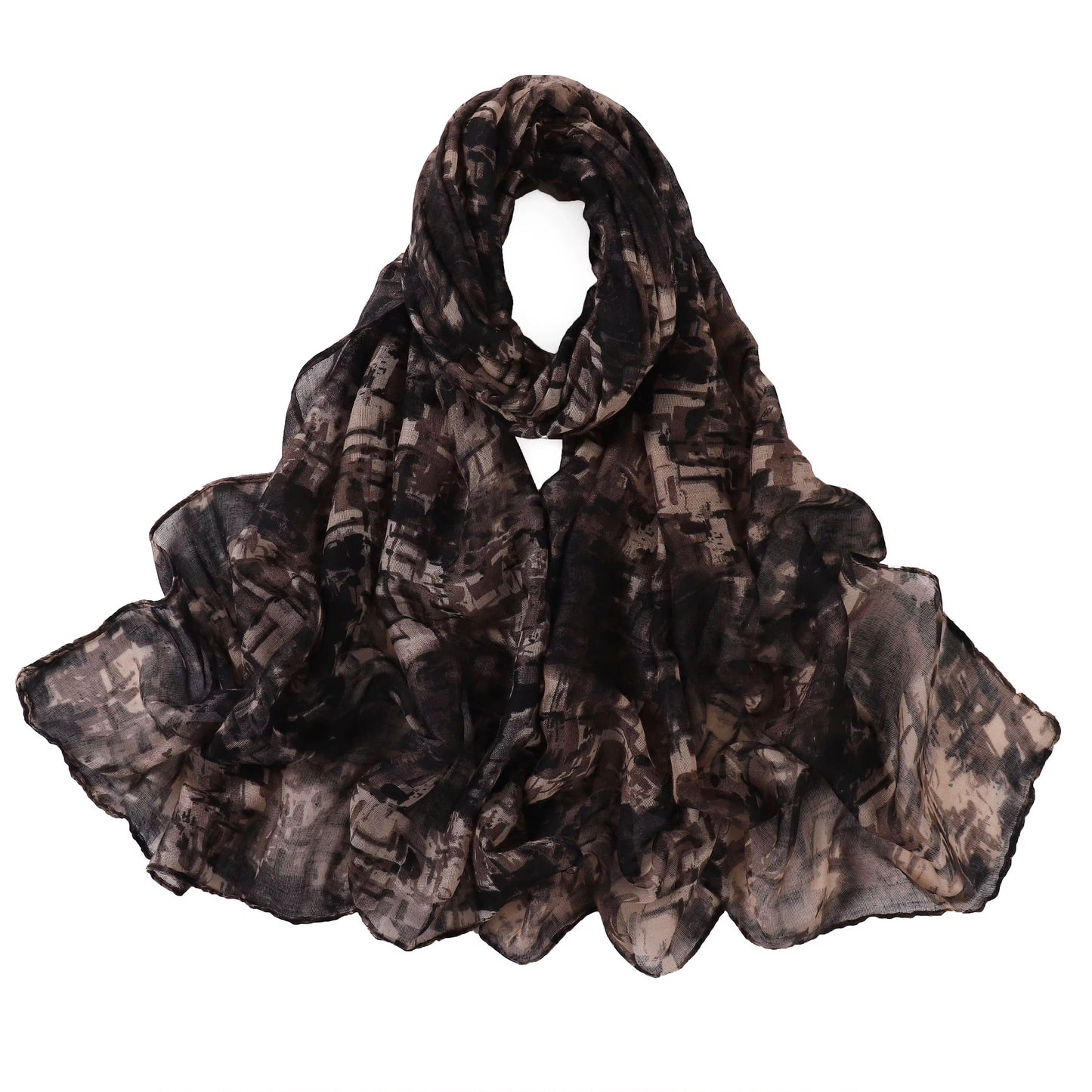 Dark patterned scarf on a white background