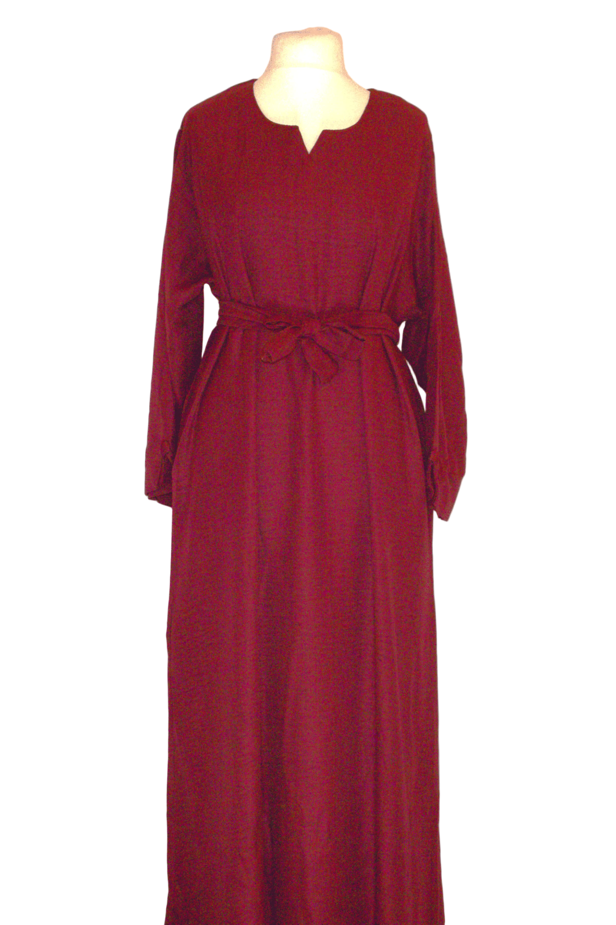 Red dress on a mannequin against a white background