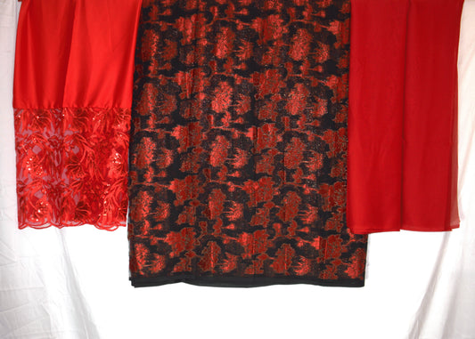 Three pieces of Red and Black Dirac Fransawi fabric full set with Gorgorad and gabsaar