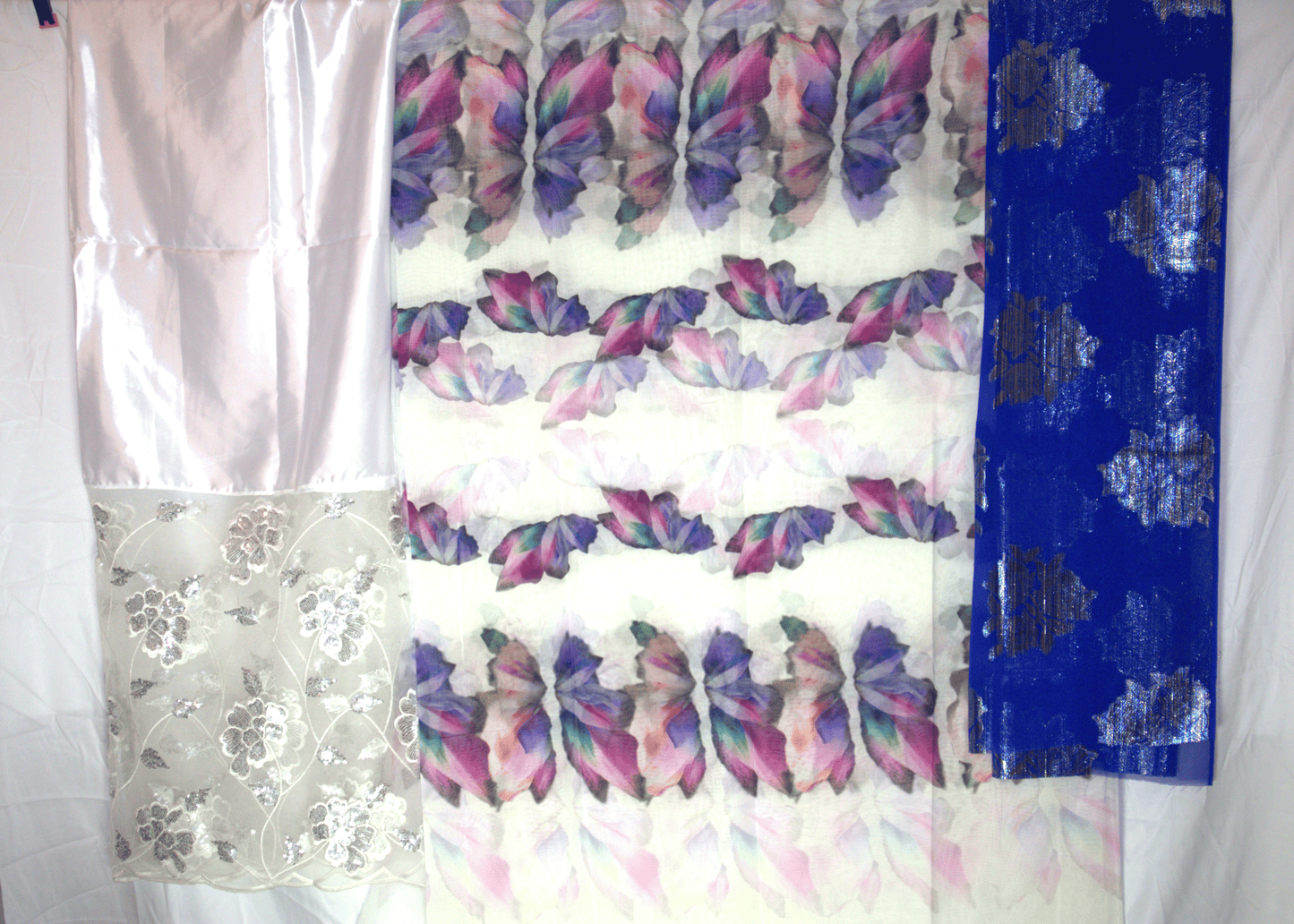 Dirac Swiss – White Butterfly Print with Royal Blue Set