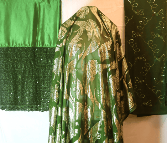 Fransawi Somali Dirac in Green and gold  – Full Set with Gabsaar and Gorgorad