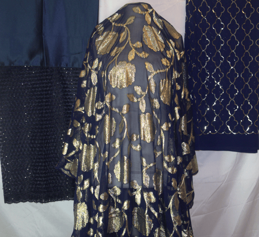 Fransawi Somali Dirac in Navy and gold  – Full Set with Gabsaar and Gorgorad
