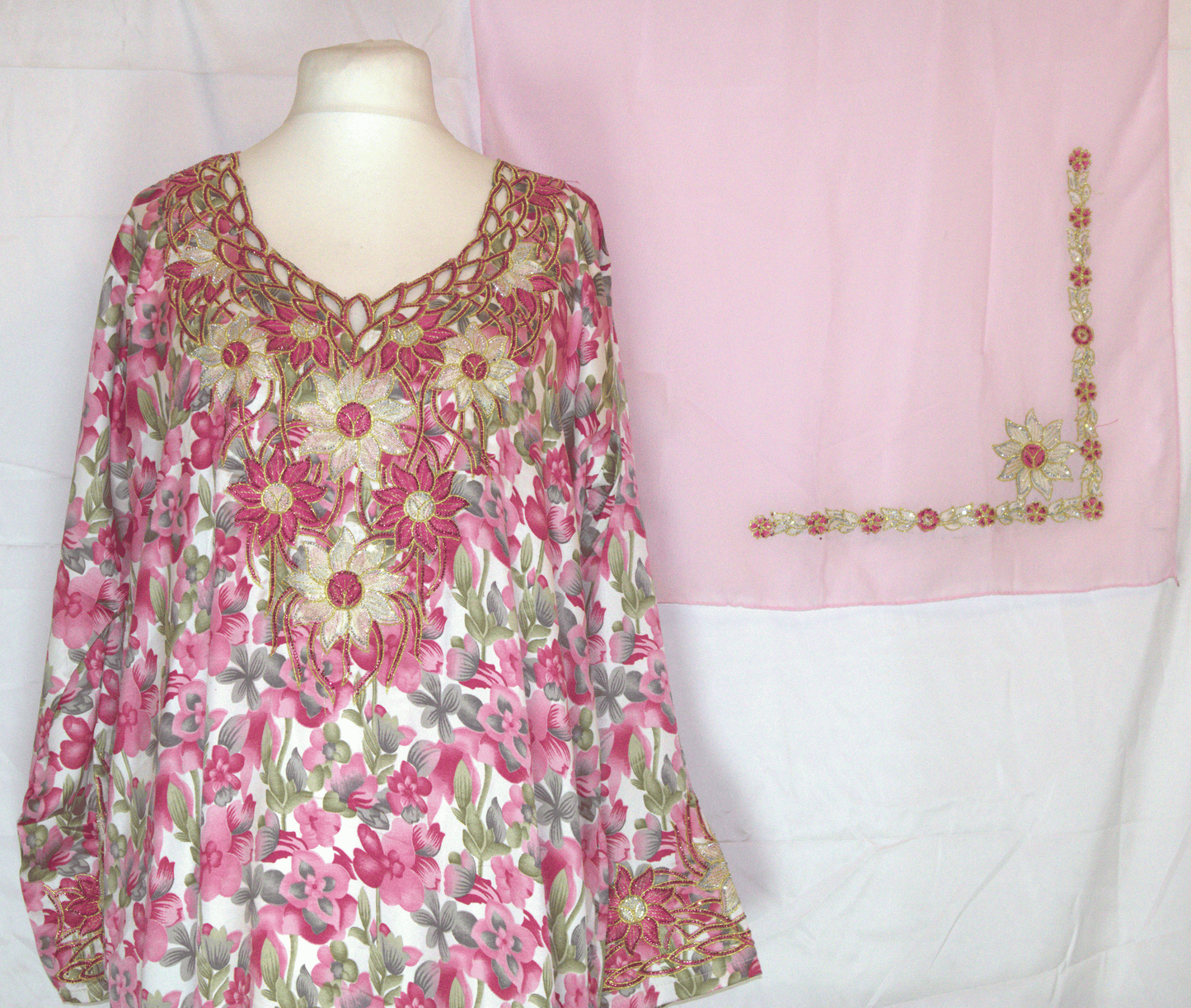 Floral Makhawir – Pink & Olive