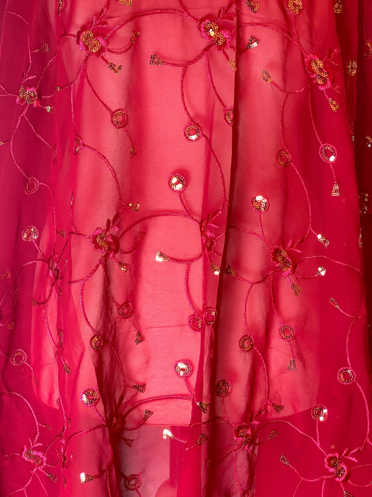 Red somali fabric with floral embroidery
