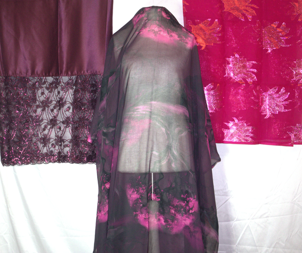 Dark Purple German dirac fabric with pink floral patterns Gabsaar