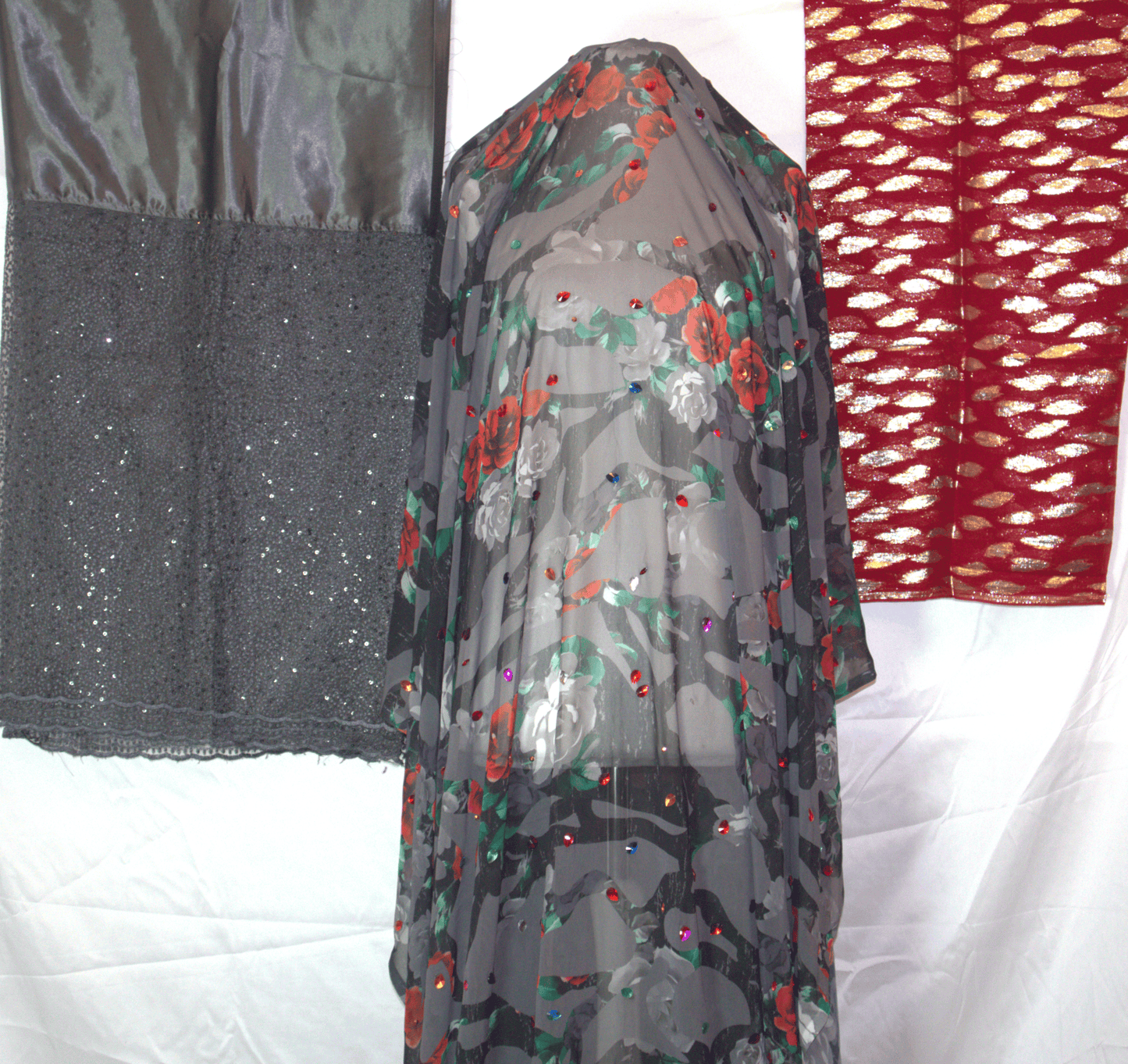 German Dirac – Grey & Red Floral with Stones