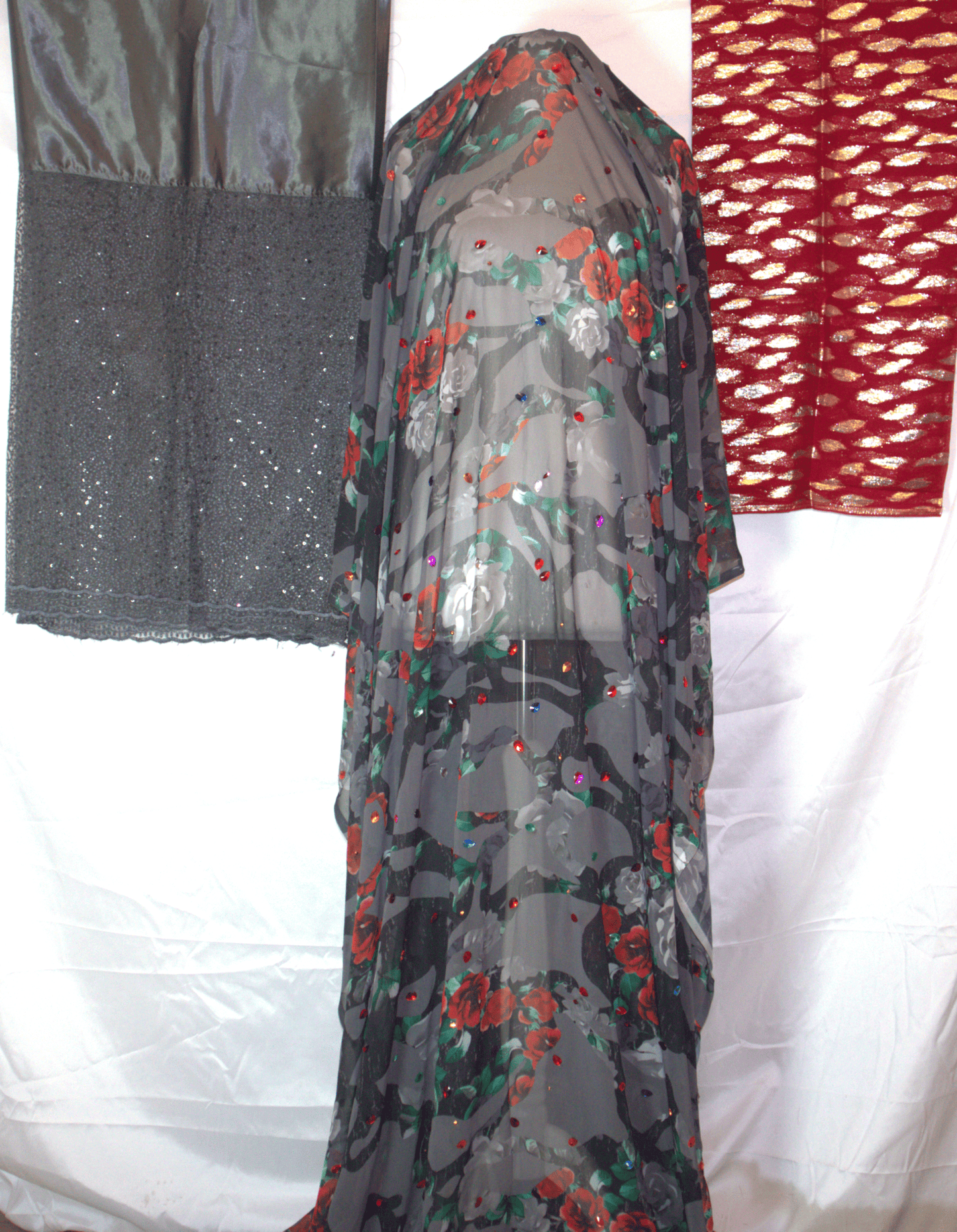 German Dirac – Grey & Red Floral with Stones