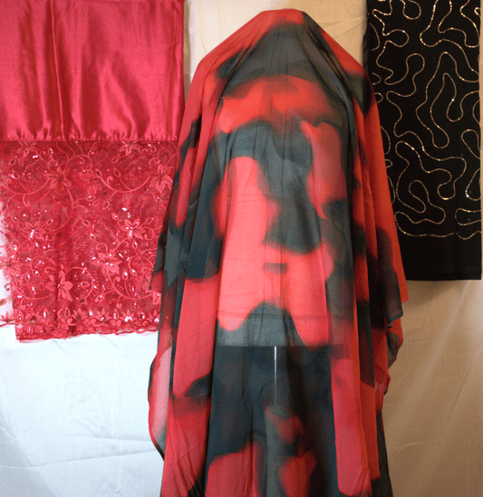 Somali Dirac in Black and Red with Cloud Pattern Fabric – Full Set with Gabsaar and Gorgorad