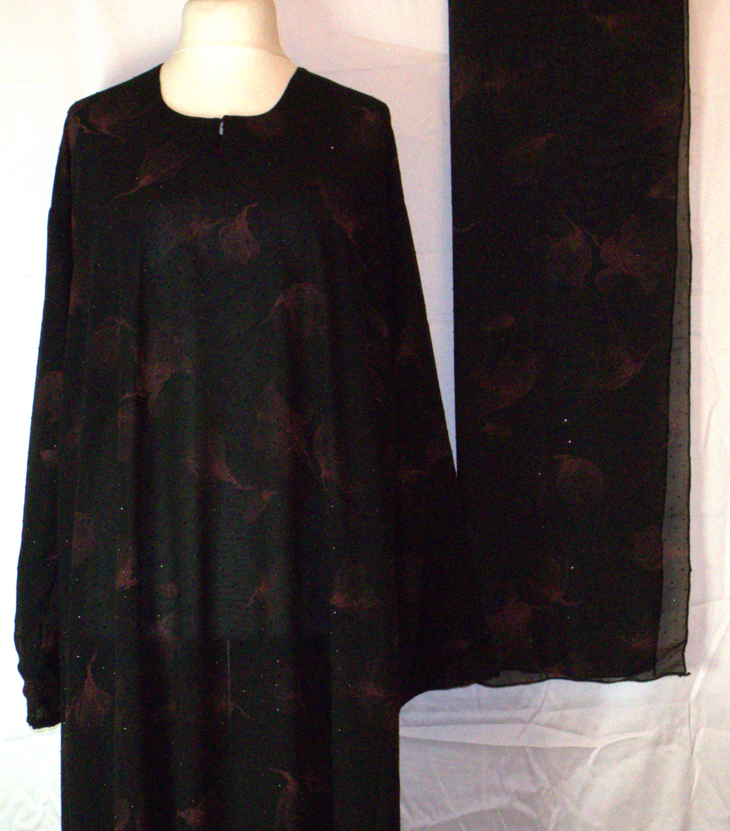Black & Red One-Piece Abaya Full Set
