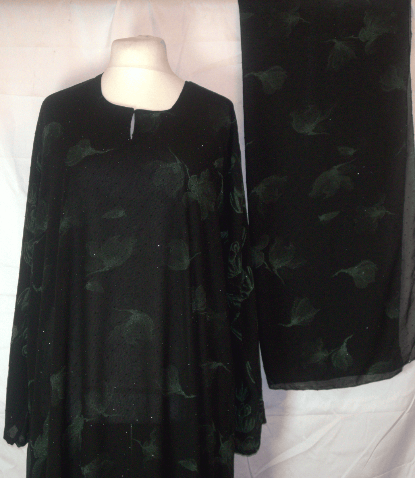 Black & Green One-Piece Abaya Full Set