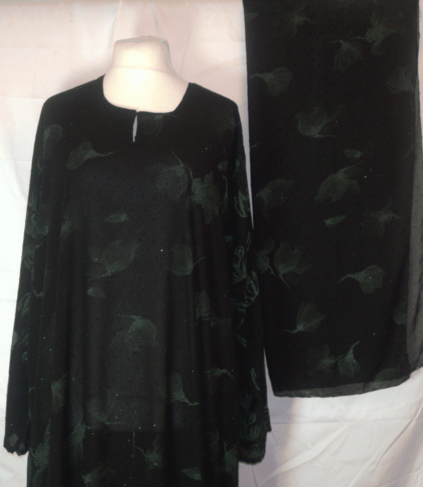 Black & Green One-Piece Abaya Full Set - Dirac fashion
