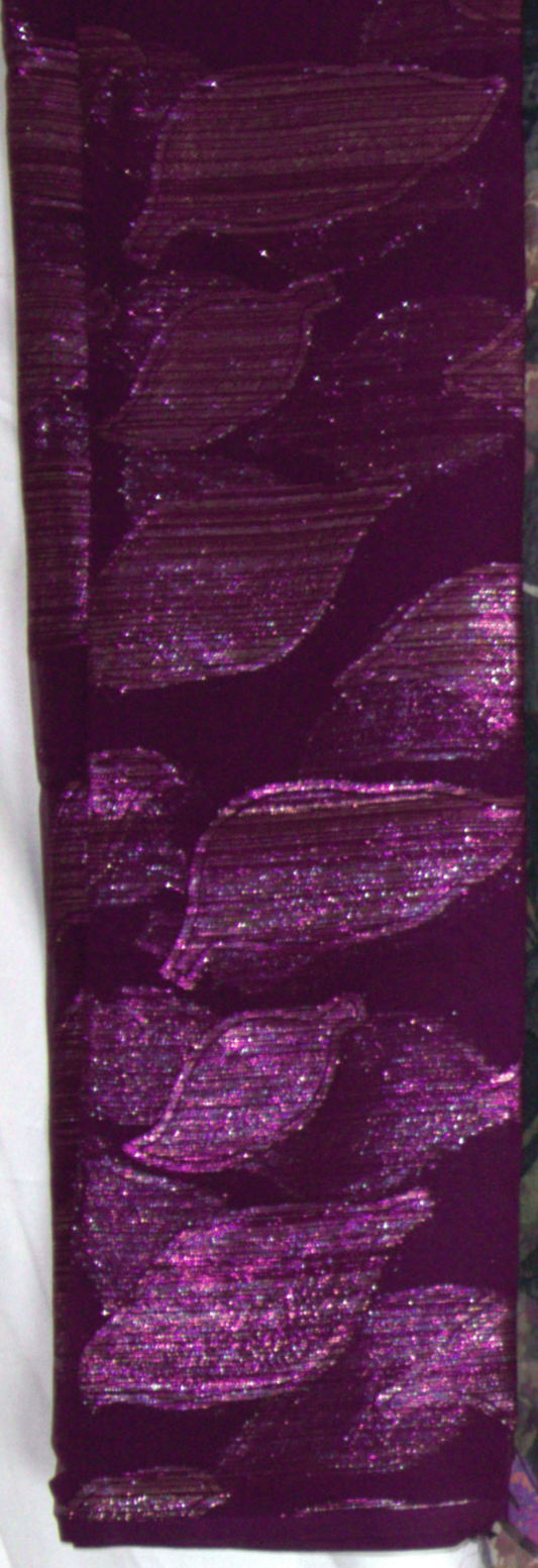 Purple Garbasaar fabric with leaf pattern on a white background