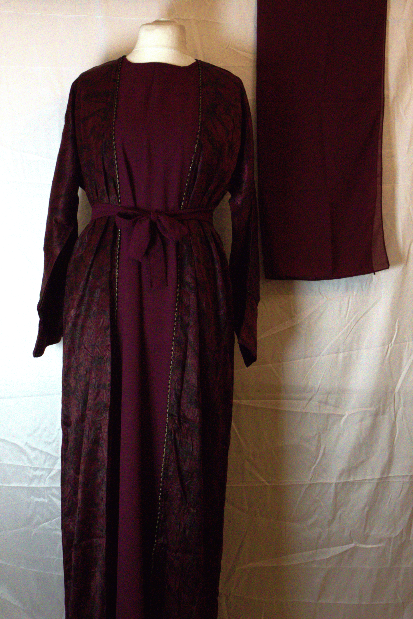 Red Floral Abaya Two Piece with inner Dress