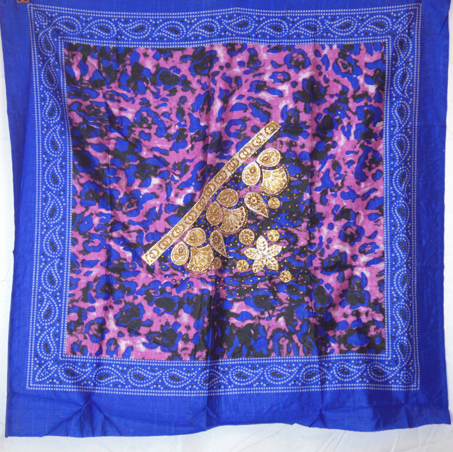 Somali Shaash with Blue and Purple leopard print and gold Stones