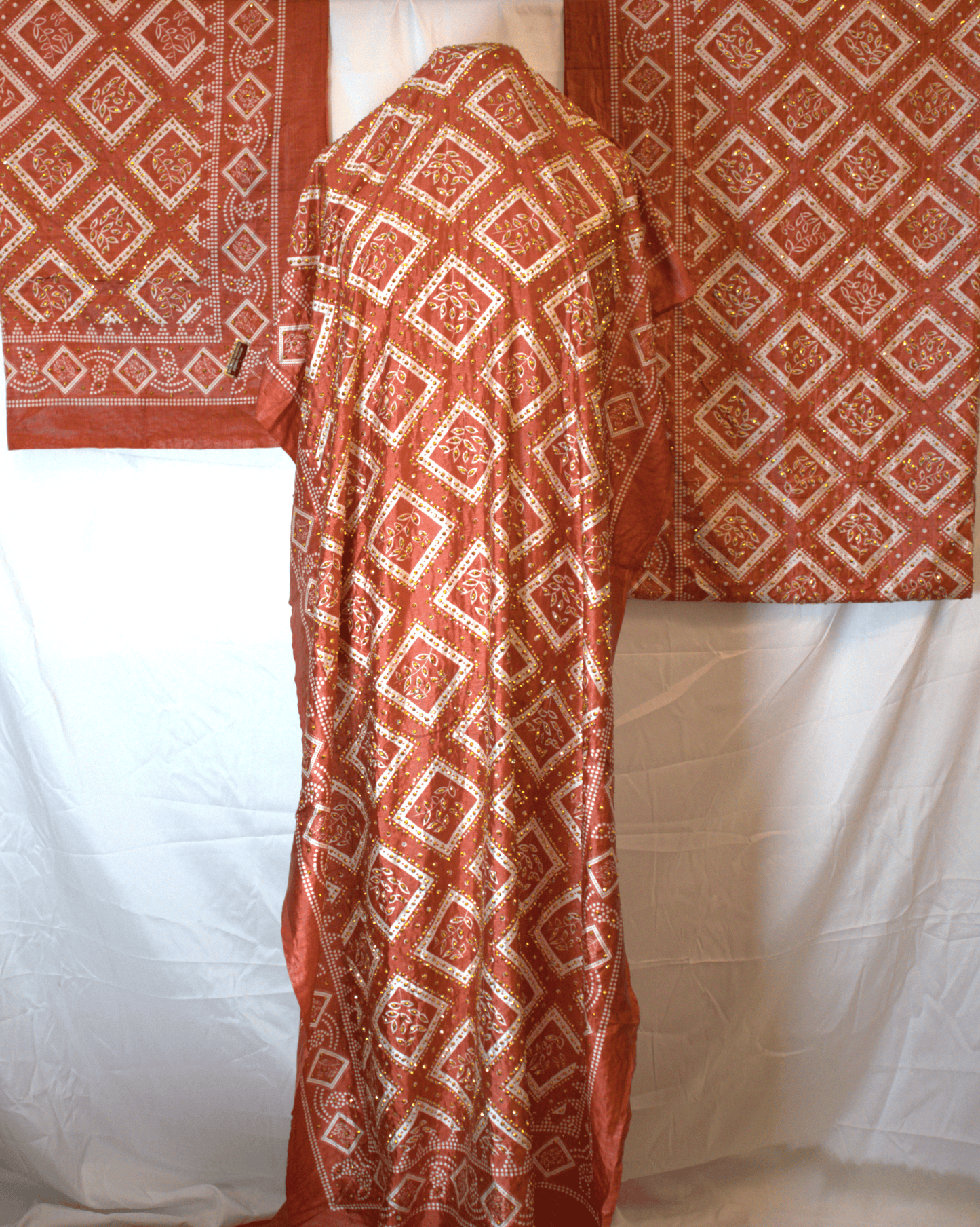 Red & White Somali Shaash Dirac Fabric