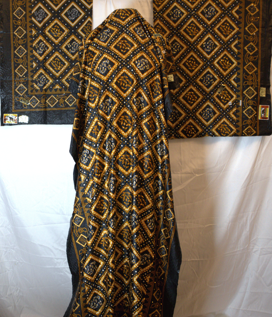 Patterned Shaash Dirac Fabric with stones and geometric design on a white background