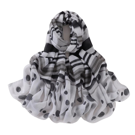 Black and white patterned scarf on a white background