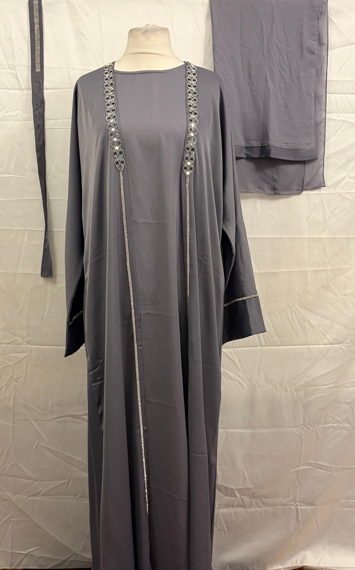 Grey Two-Piece Embellished Abaya Set
