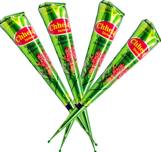 Four green packets of Chhela's Dulhan Mehandi cones