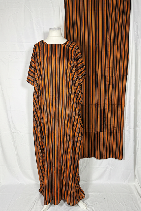 Front view of striped Baati and scarf flat lay