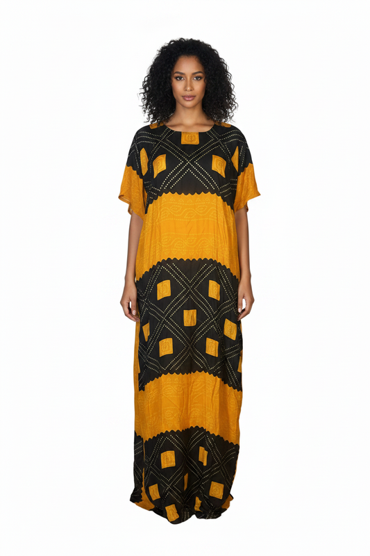 Somali Model in Mustard Black Geometric Baati