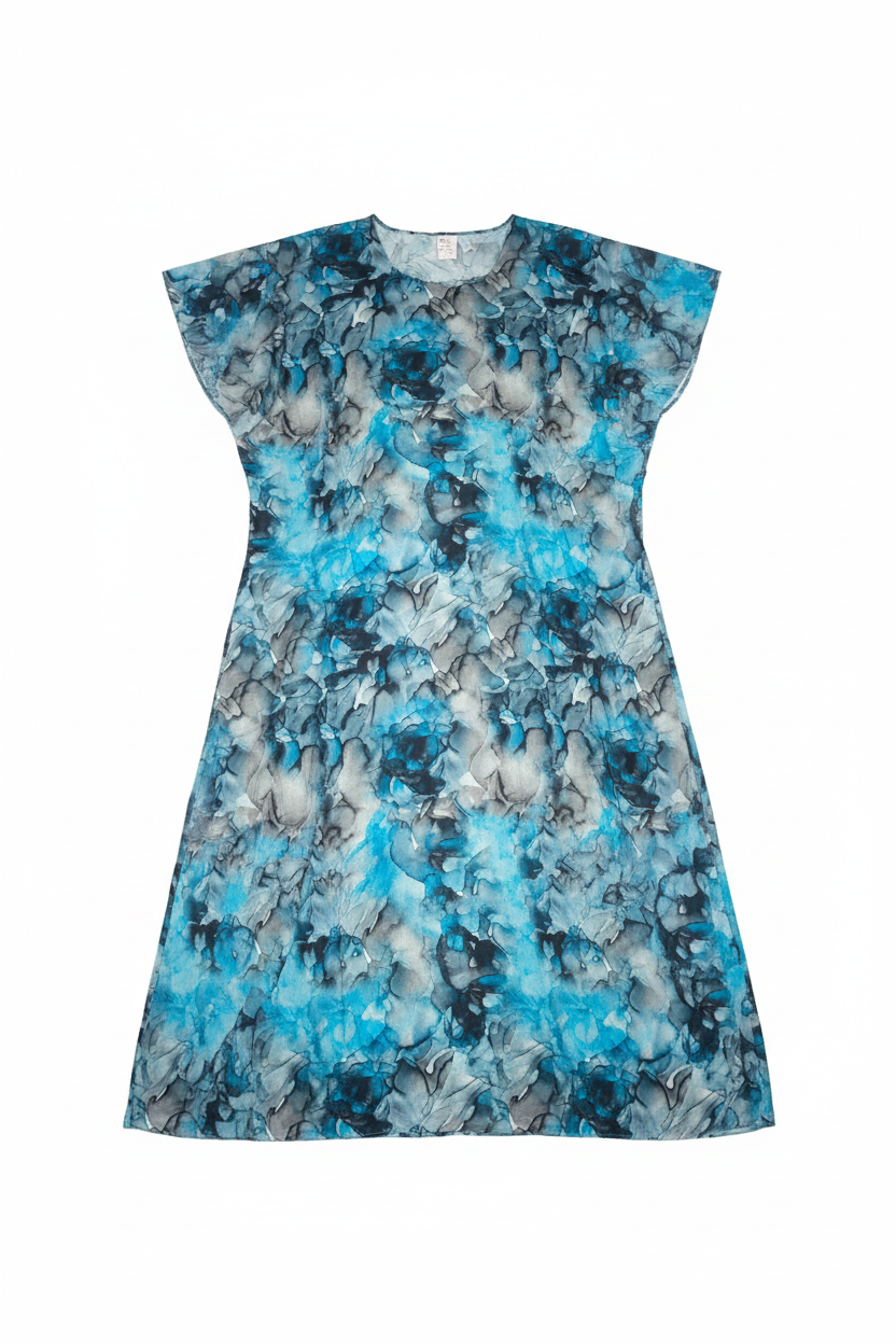 Teal Ink Wash Abstract Print Baati - Flat Lay
