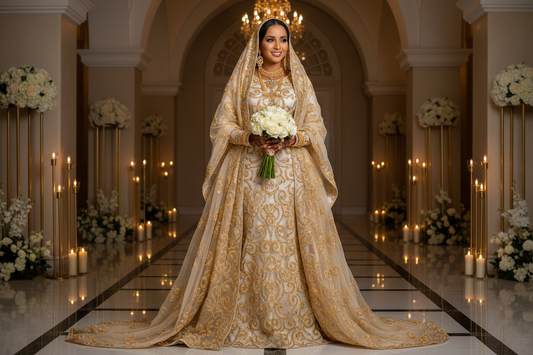 Somali bride wearing an elegant traditional wedding Dirac