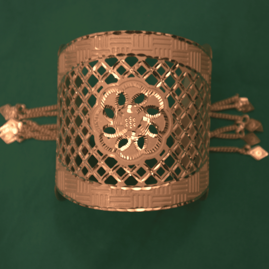 Gold-Tone Lattice & Floral Cutwork Bangle