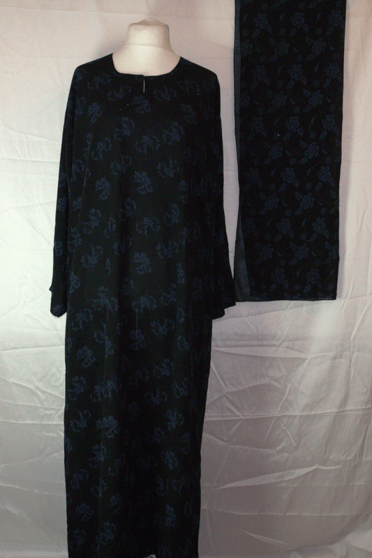 Black & Blue One-Piece Abaya with Headscarf