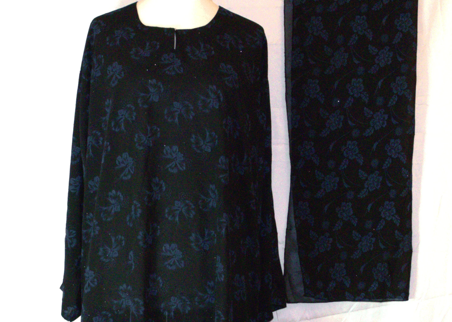 Black & Blue One-Piece Abaya Full set - Dirac fashion