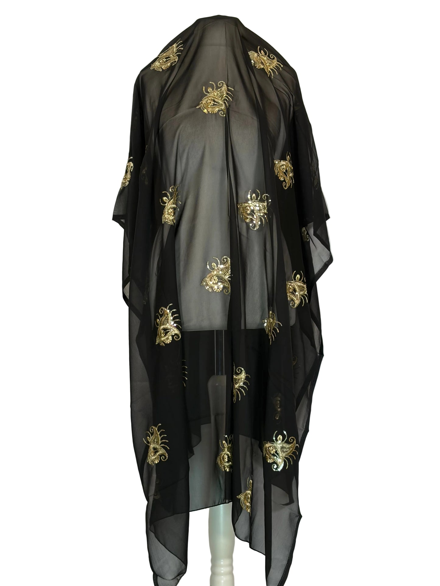 Black Garbsaar with gold floral patterns on a white background