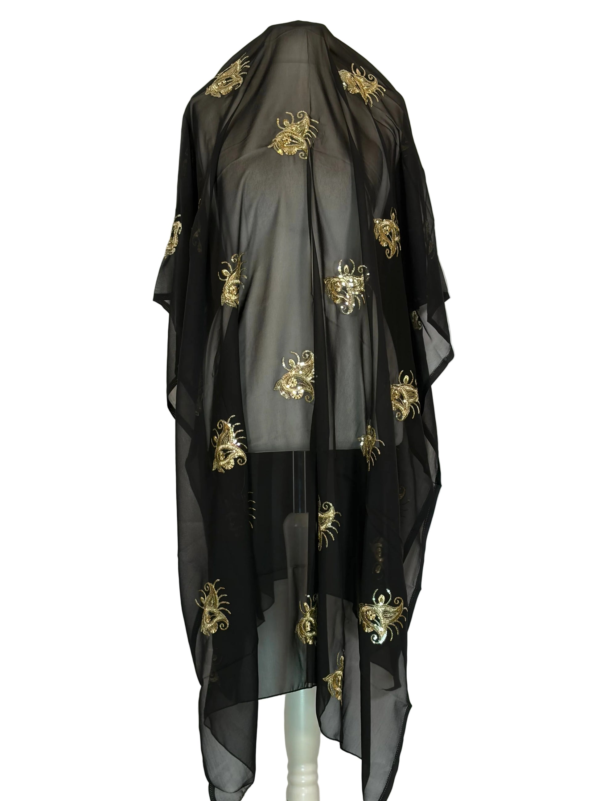 Black Garbsaar with gold floral patterns on a white background