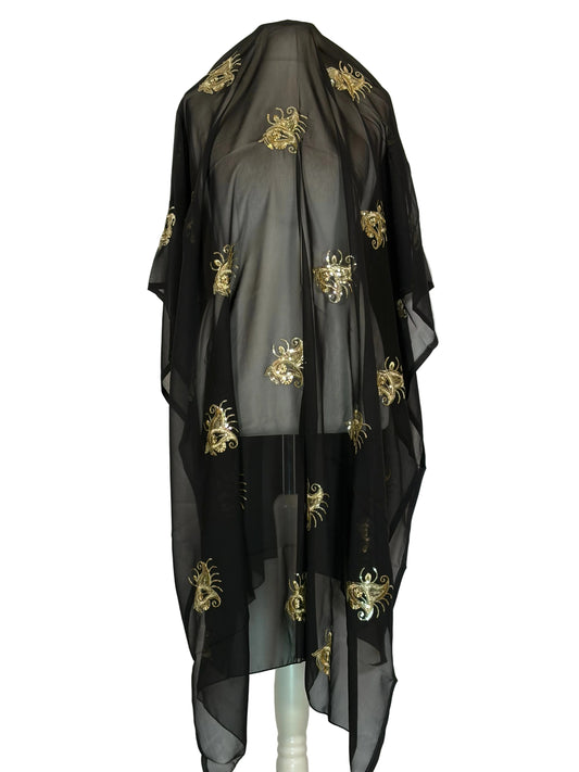 Black Garbsaar with gold floral patterns on a white background