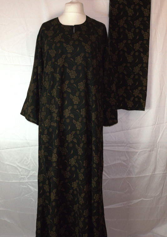 Black & Gold One-Piece Abaya with Headscarf