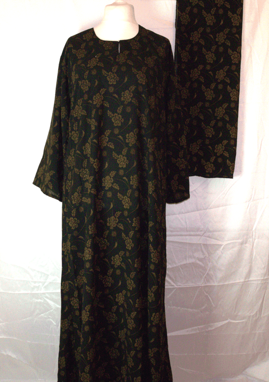 Black & Gold One-Piece Abaya Full Set