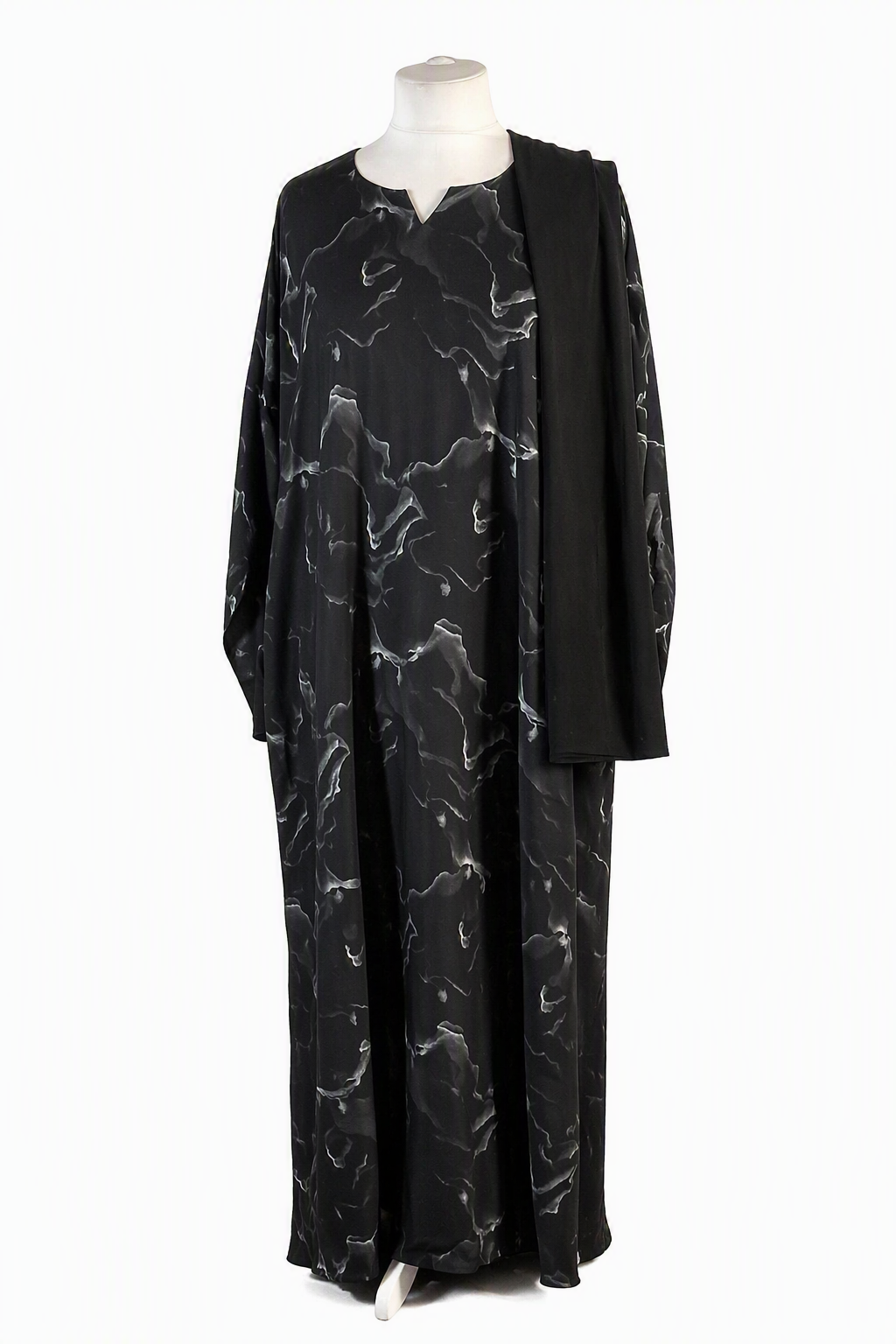 Black & Brown Marble Print Abaya with Scarf
