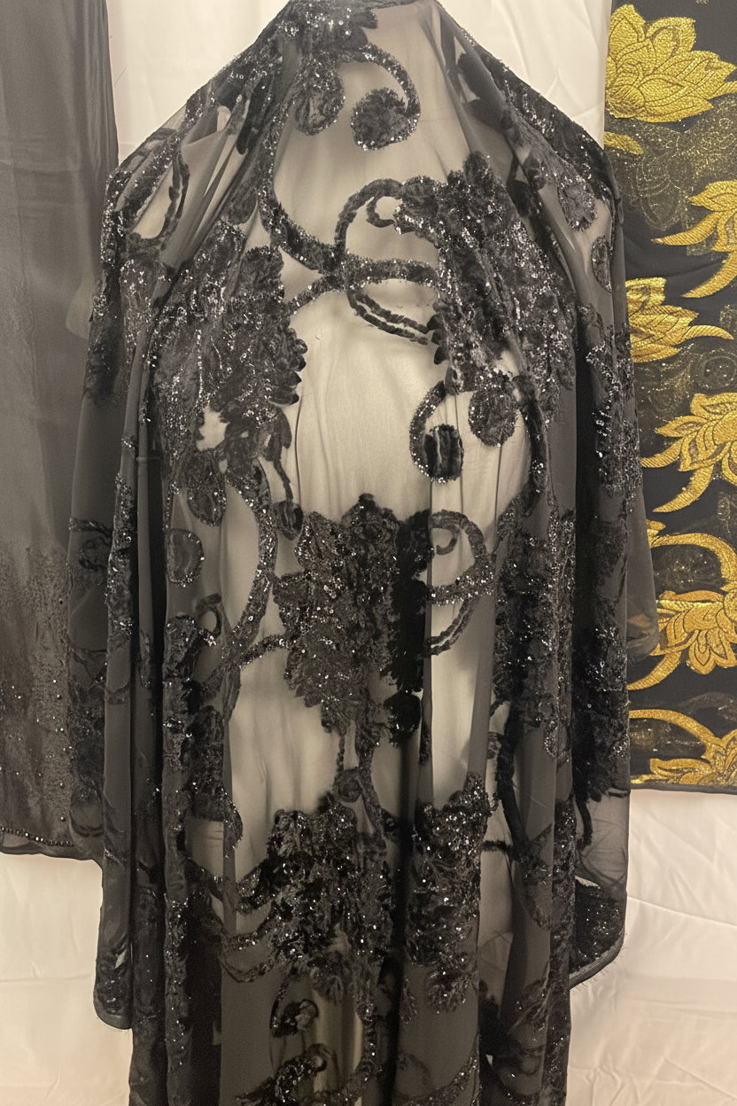 Black Midnight Maqbal Fabric Full 
Set – Gorogard & Garbasaar | Unstitched