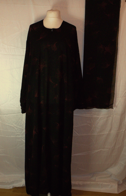 Black & Red One-Piece Abaya with Headscarf
