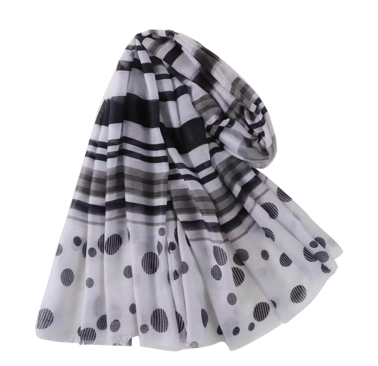 Black and white patterned scarf on a white background