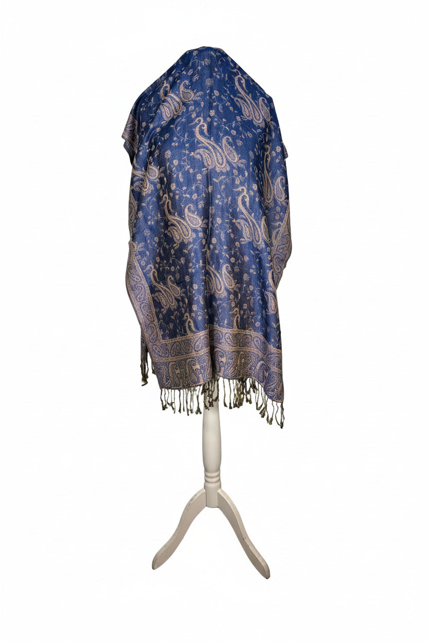 Reversible Paisley Cashmere Pashmina Shawl | Blue Tones