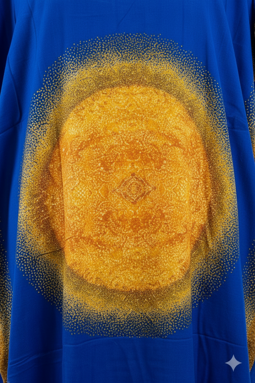 Blue fabric with a yellow geometric pattern