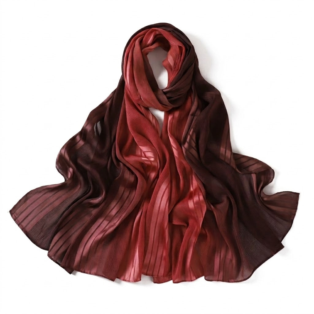 Red and brown gradient hijab on a white background