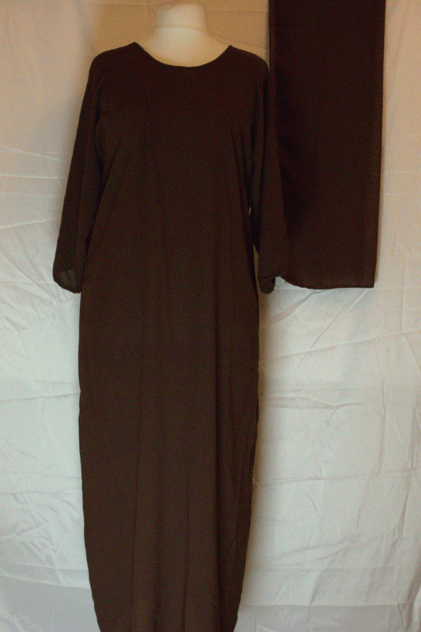Brown Patterned Two-Piece Abaya Set with Headscarf