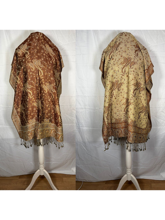 Reversible Paisley Cashmere Pashmina Shawl | Earth Tones