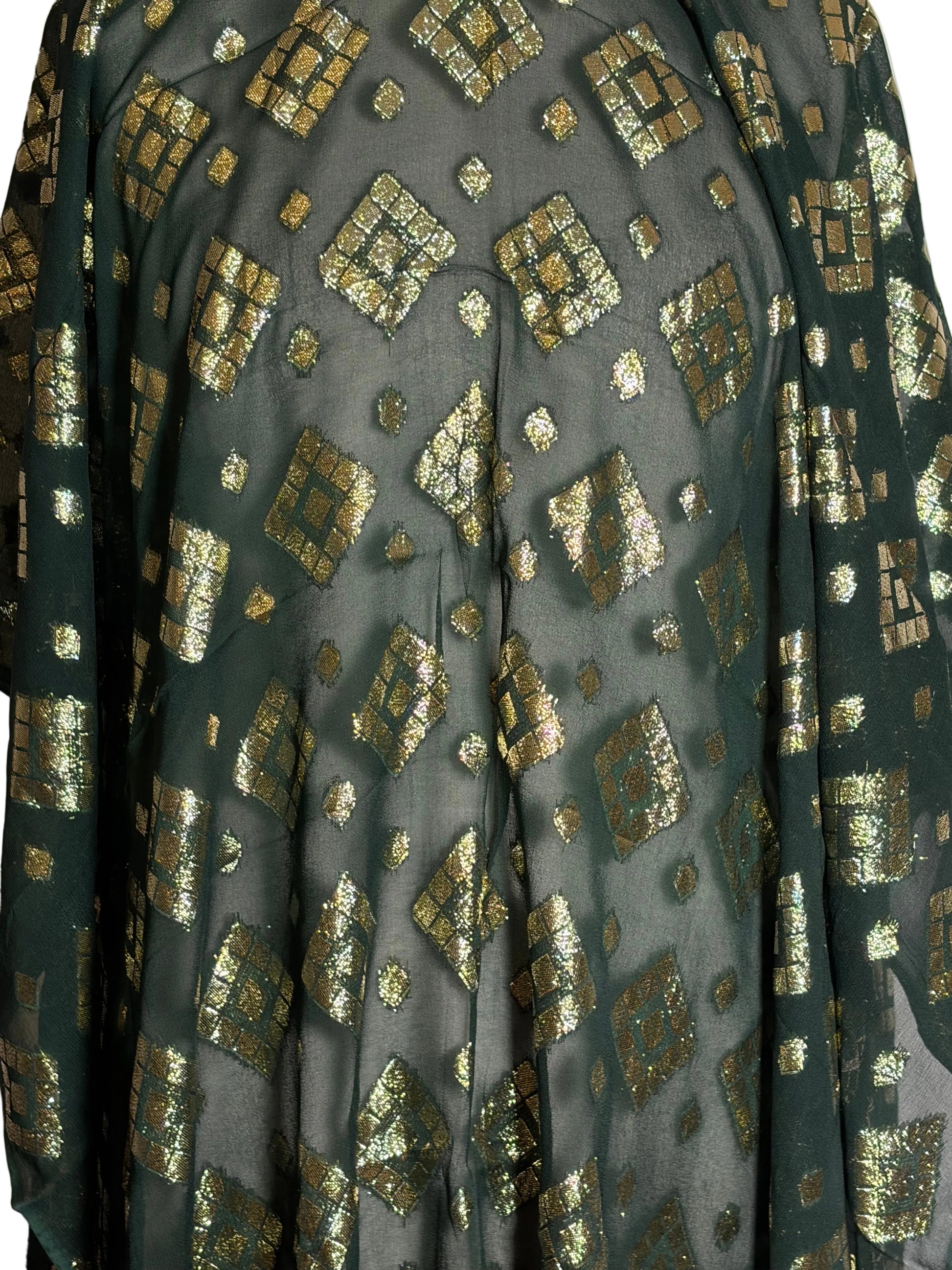 Dark Green somali garbasaar fabric with gold geometric patterns