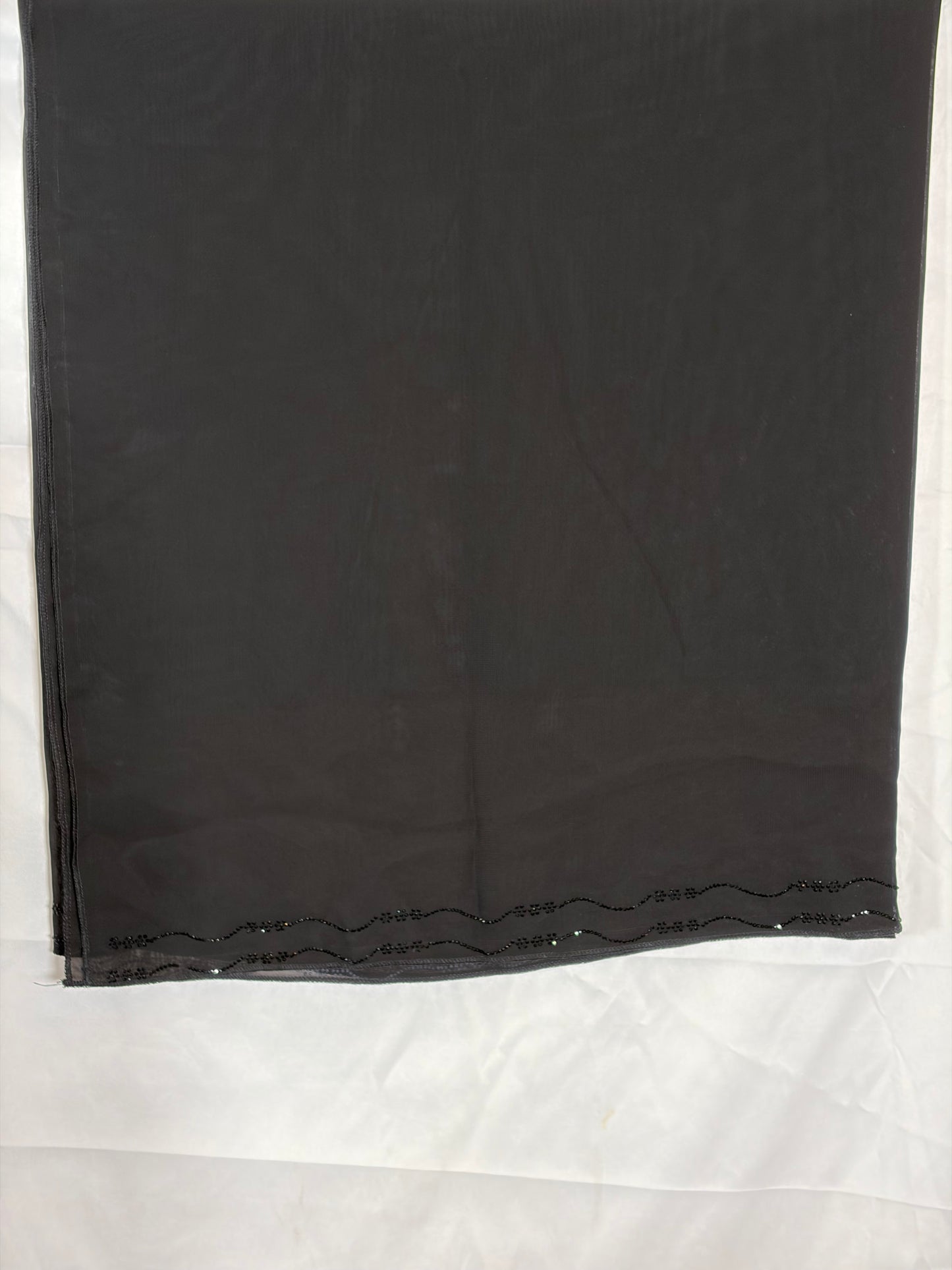 Black Wave Embroidery Open Abaya with Matching Shawl