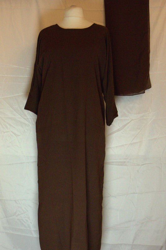 Dark Brown Patterned Abaya full set - Dirac fashion